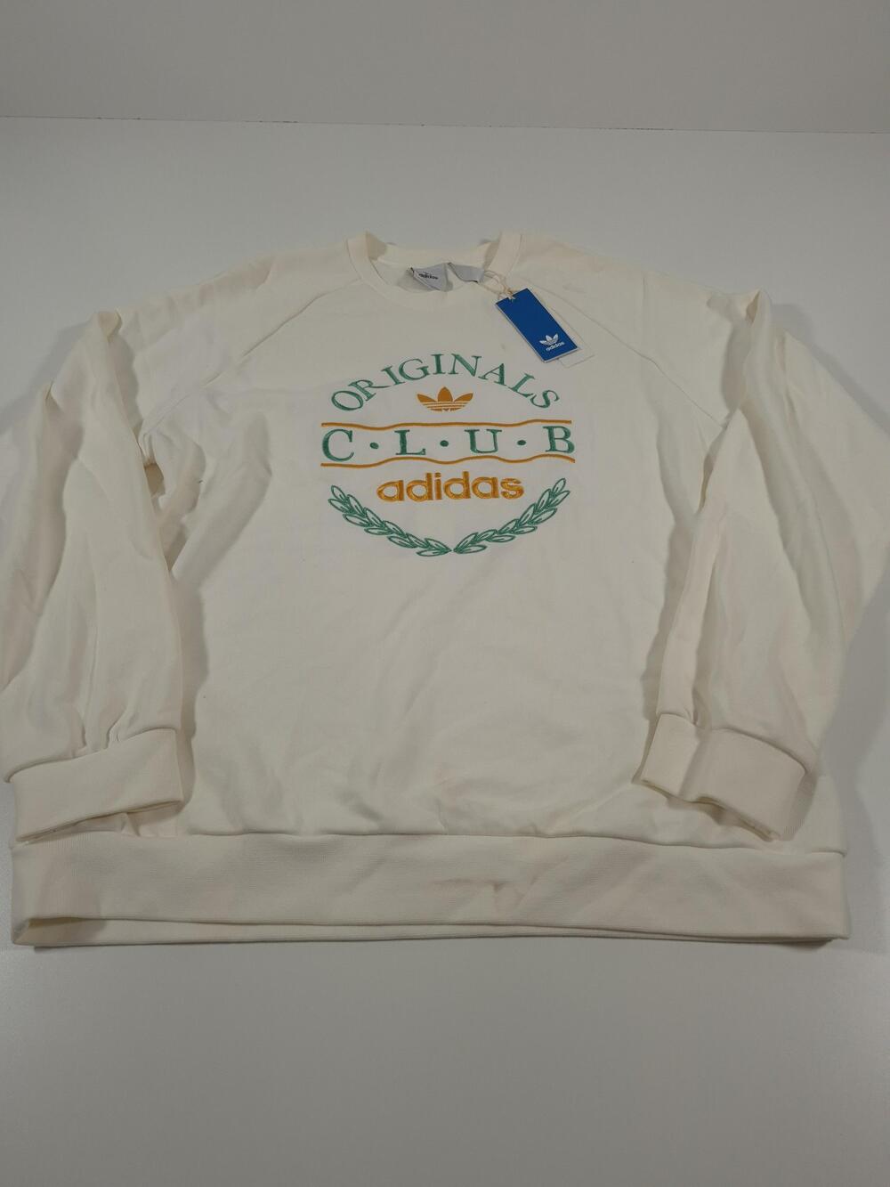 Adidas Sweatshirt Mens XL White Originals Club Graphic Embroidered Logo FLAW